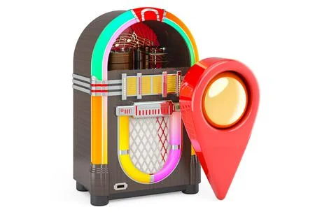 Classic jukebox with map pointer. 3D rendering Illustrazione stock