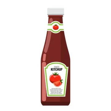 Classic ketchup glass bottle with solid and flat color style design. Stock Illustration