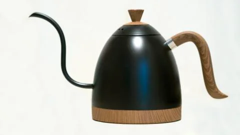 Classic kettle design for coffee or tea with ceramic,metal and wood material Stock Illustration