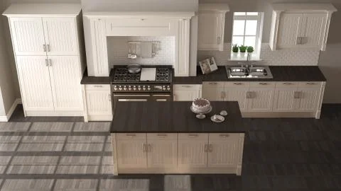 Classic kitchen, elegant interior design with wooden details Stock Illustration