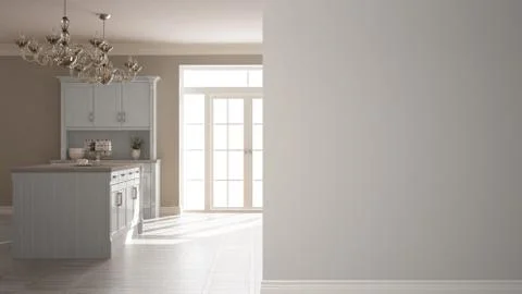 Classic kitchen on a foreground wall, interior design architecture concept wi Stock Illustration