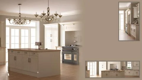 Classic kitchen presentation with copy space and details closeup, architect i Stock Illustration