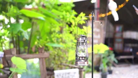 Classic lantern with camping relax and cheerful feeling on the morning Stock Footage 275573955