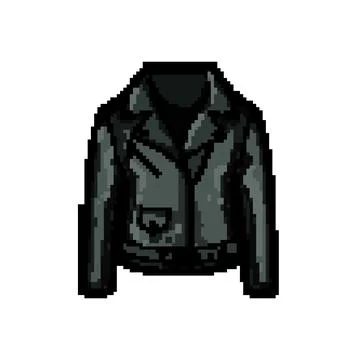 Classic leather jacket female pixel art vector illustration Stock Illustration