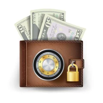 Classic Leather Wallet Vector. Locked With Combination Code Lock. Finance Secure Stock Illustration
