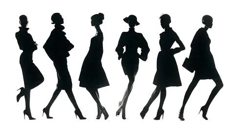 Classic Leg-Forward Model Pose Silhouette Collection Stock Illustration