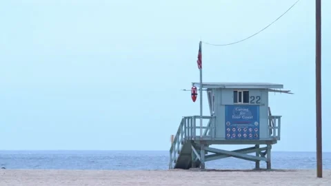 Classic Life Guard Tower at Beach - Life Guard Outpost Against Clear Blue Sky Video stock 136435219