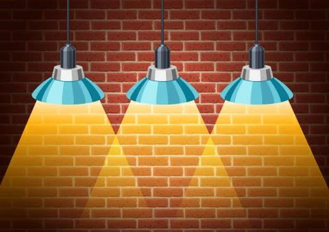 Classic light bulbs on rustic brick wall Illustrazione stock