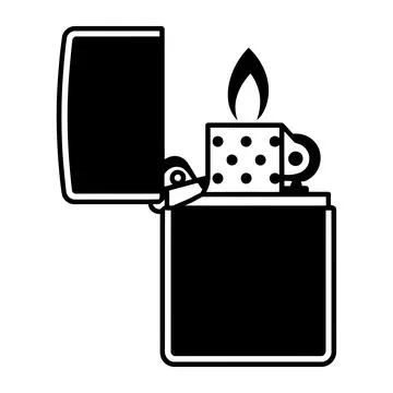 Classic Lighter Icon Black Glyph Open Flame Pocket Lighter Vector Stock Illustration