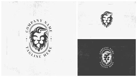 Classic lion face logo with circle font Stock Illustration