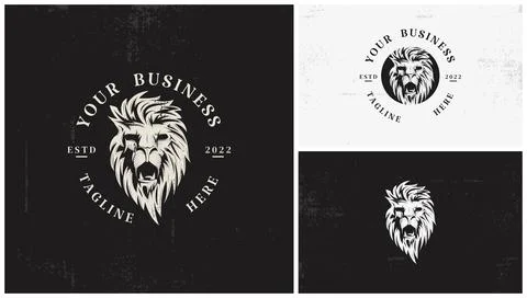 Classic lion face logo with circular lettering Stock Illustration