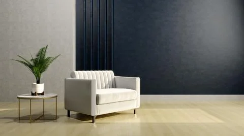 Classic loft interior with black wall panel in minimalist design 3d render 스톡 일러스트