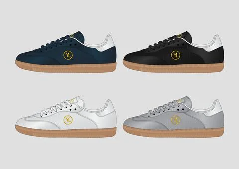 Classic Low Top Sneaker Design Collection with Retro Gum Sole Side View Set Stock Illustration