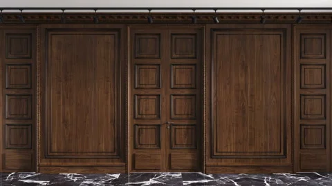 A classic, luxurious interior with walnut paneling and doors. Video stock 320802907