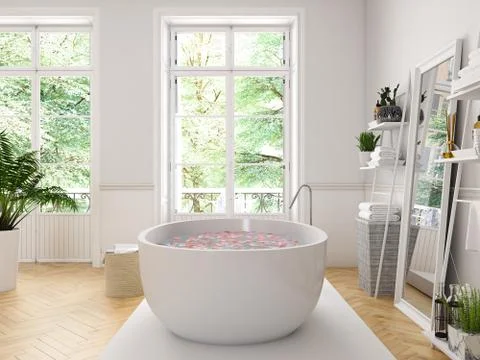 Classic luxury bathroom. 3d rendering Stock Illustration