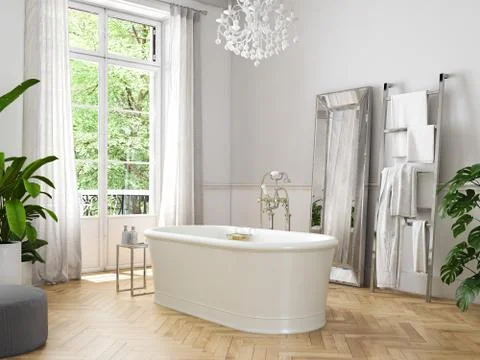 Classic luxury bathroom. 3d rendering Stock Illustration