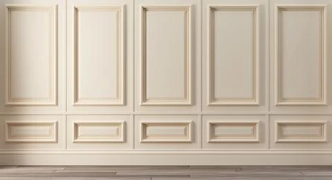 Classic luxury beige empty interior with wall molding panels Illustrazione stock