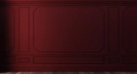 Classic luxury dark red empty interior with wall molding panels Illustrazione stock