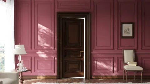 Classic luxury interior design. The door opens into a bright room. Video stock 320022667