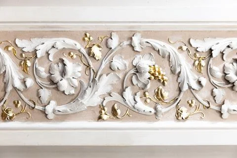 Classic luxury interior design elements, white vine and golden grapes Stock Photos