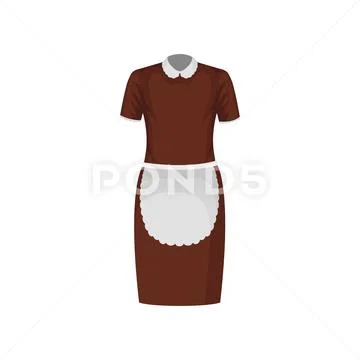 Classic maid or housekeeper uniform. Brown dress with white apron. Working Stock Illustration