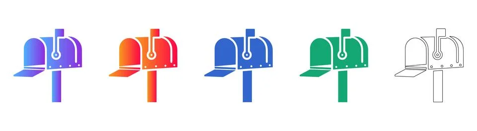 Classic Mailbox Icon Set in Multiple Styles Stock Illustration