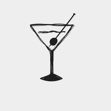 Classic martini on a white background in a simple glass with an olive on a .. Stock Illustration