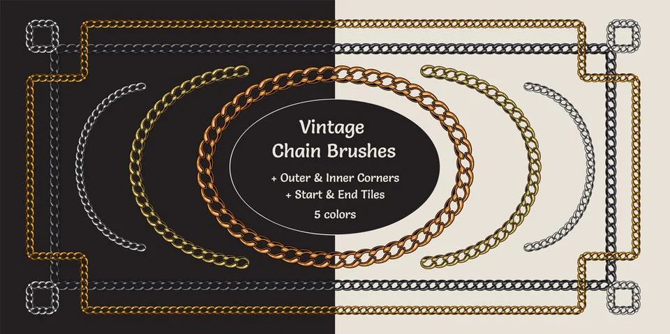 Classic metallic chain pattern brushes Illustrazione stock