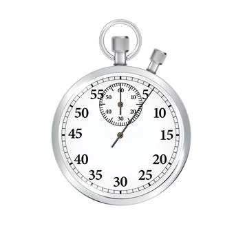 Classic metallic chrome mechanical analog stopwatch isolated on white background Stock Illustration