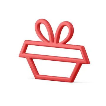 Classic metallic red gift box with bow contour shape festive decorative desig Stock Illustration