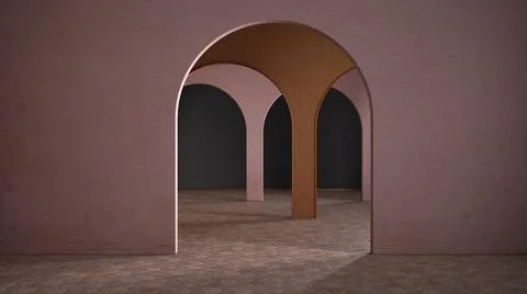 Classic metaphysics surreal interior design, empty space with ceramic floor,  Stock Illustration