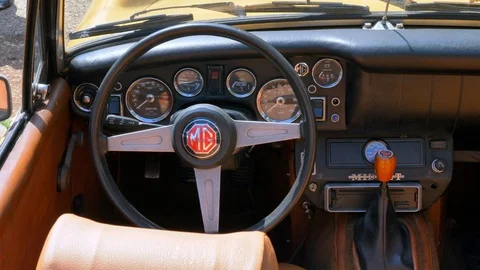 Classic MG MGB roadster interior and Das... | Stock Video | Pond5