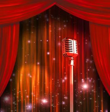 Classic microphone on stage Stock Illustration