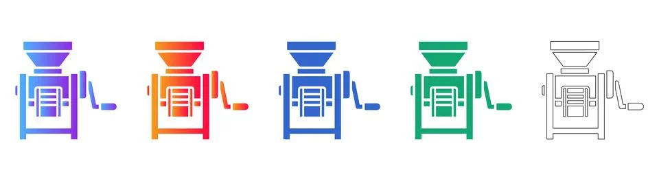Classic Mincing Machine Icon Set with Handle Illustration