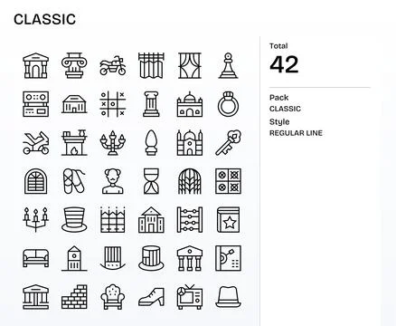 Classic Modern Vector Collection with 42 Regular Line High Resolution Edita.. Stock Illustration