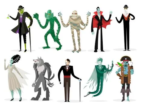 Classic monsters creatures collection Stock Illustration