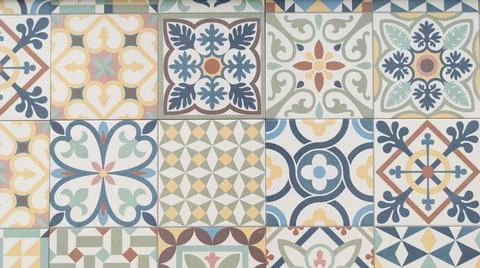 Classic mosaic ceramic tile pattern azulejo vintage tiles background Stock Photos