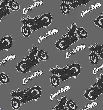 Classic motorbikes are lined up on a light blue background Stock Illustration