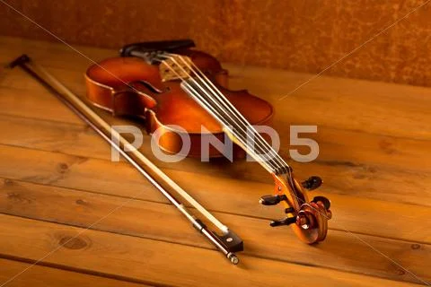 Classic Music Violin Vintage In Wooden Background