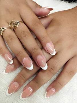 Classic nail work with white tips Stock Photos
