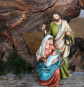 Classic nativity scene with baby Jesus Mary and Joseph Stock Photos