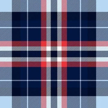 Classic navy, red, and light blue plaid pattern.  Seamless textile texture id Stock Illustration