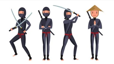 Classic Ninja Vector. Warrior Samurai In Mask. Isolated Cartoon Illustration イラスト素材
