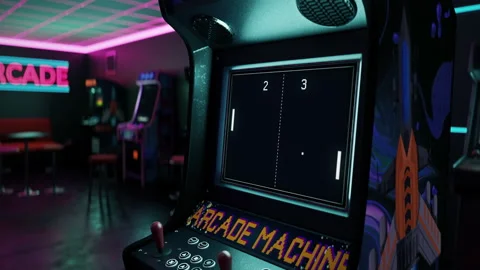 Classic Nostalgia Arcade Video Game With Pixel Graphics Simulating Table Tennis Vídeo Stock 232548892