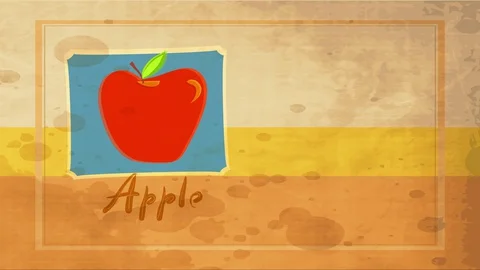 Classic nutrient advert with large red apple drawn over blue edge layered Stock Footage 129642311