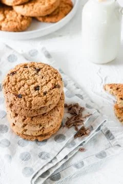 Classic oatmeal cookies with chocolate Stock Photos