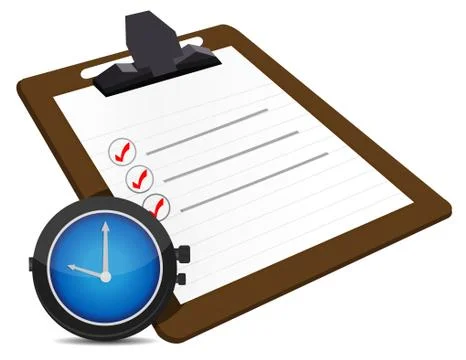 Classic office clock and check list illustration 스톡 일러스트