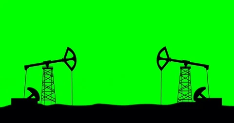 Classic Oil derrick pump working petroleum wells, cycle animation green screen Stock Footage 247555272