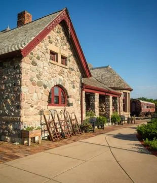 Classic old Train Station Structure Standish Michigan Stock Photos
