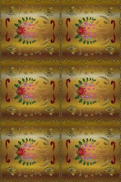 Classic oriental pattern over yellow, brown and beige colors. Traditional Raster Stock Illustration